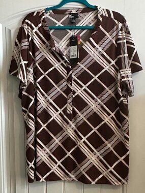 NWT 80 Park Plus Size Brown/White Top 2X
